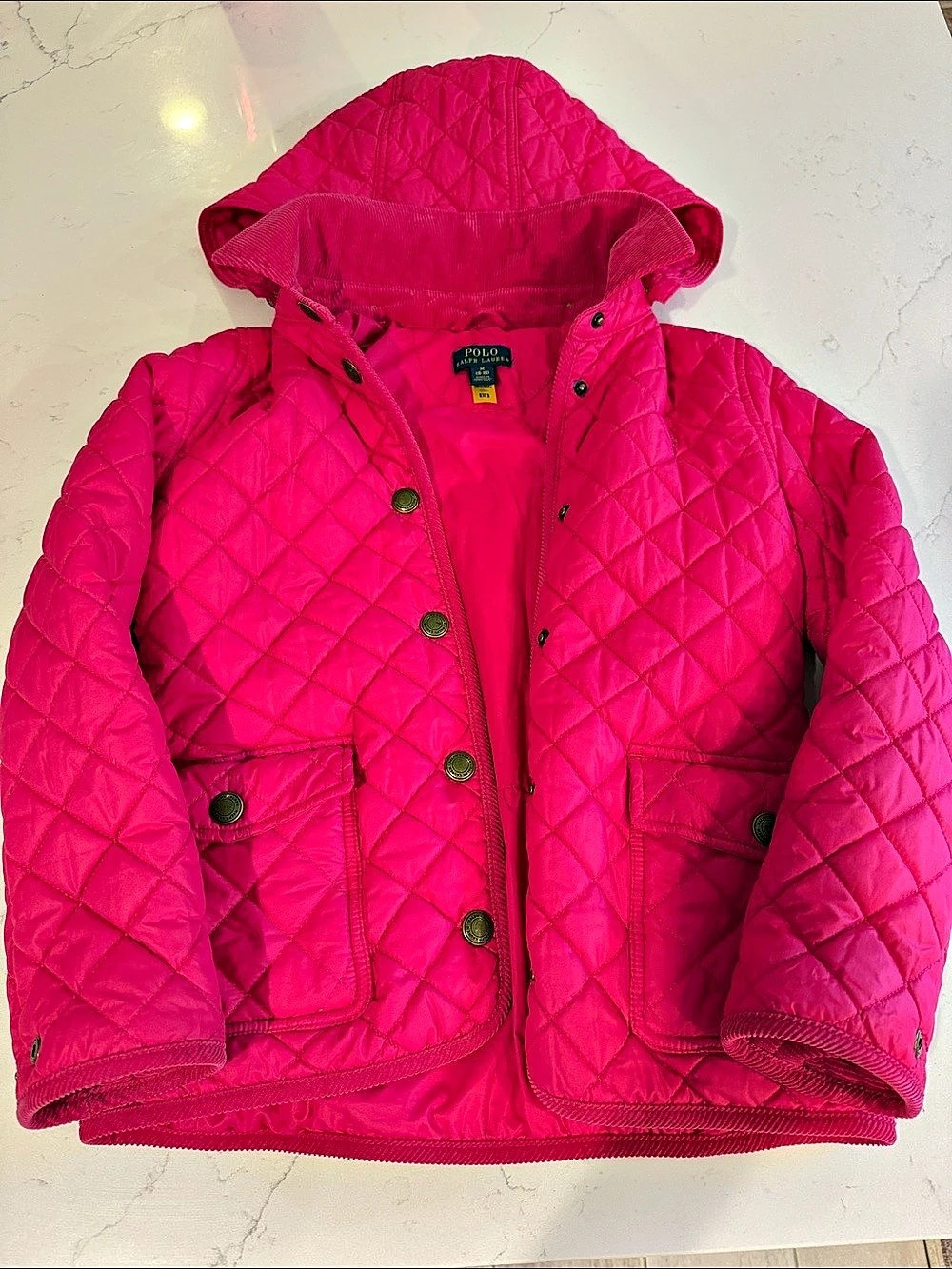 Polo Ralph Lauren Girls Quilted Hooded Jacket Puffer Pink Girls 8-10